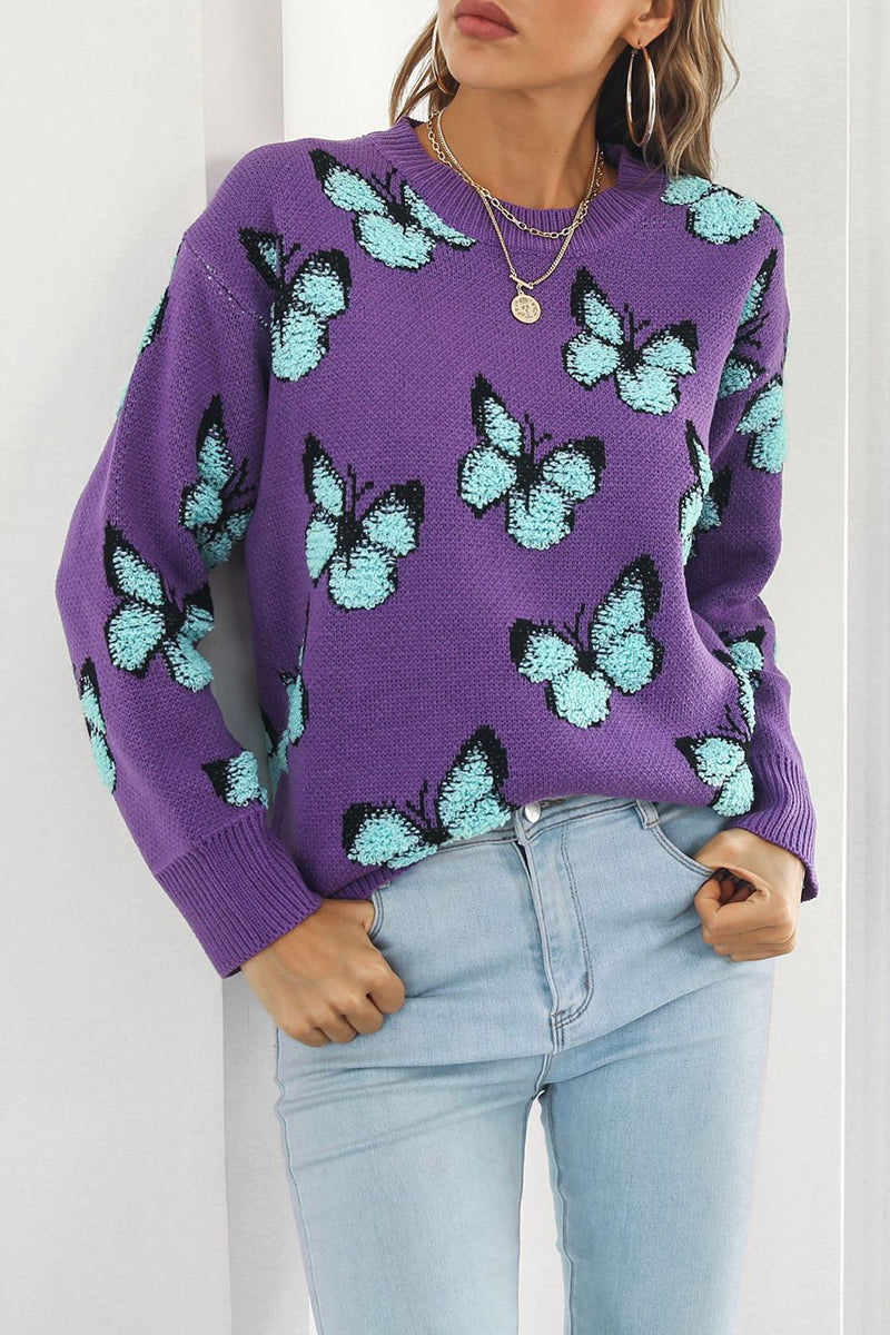 Butterfly Pattern Relaxed Fit Sweater