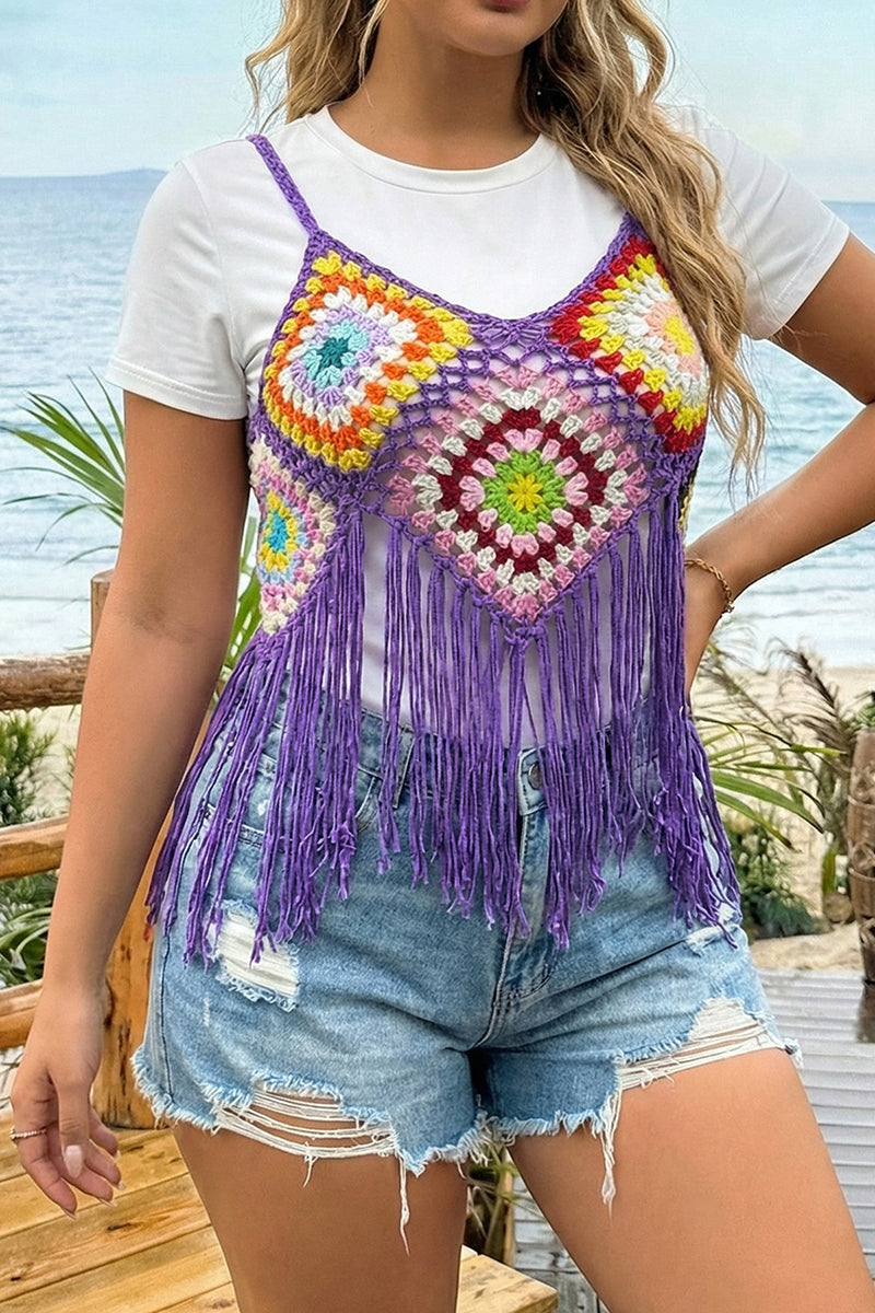 Boho Crochet Fringed Cover-Up Top