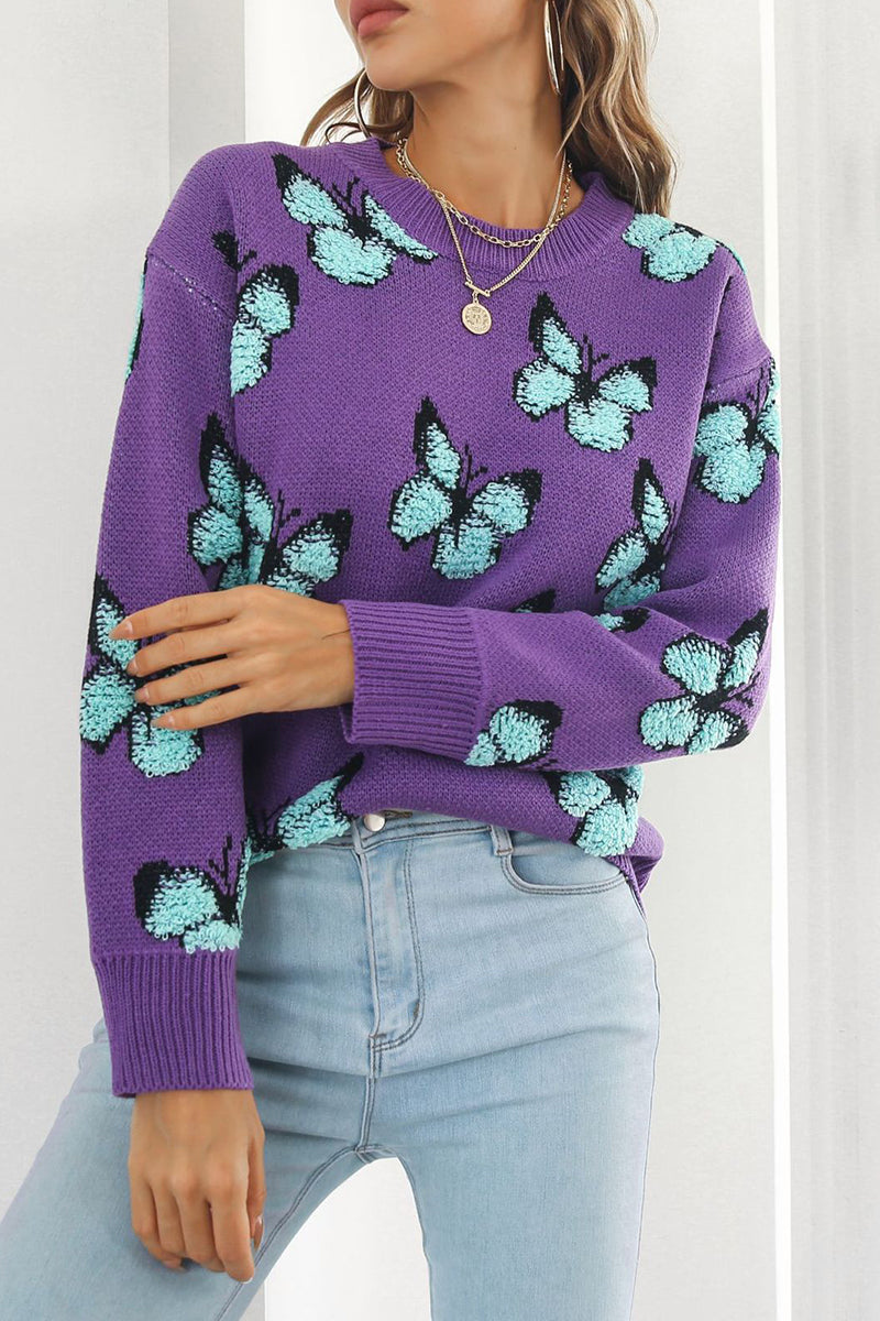 Butterfly Pattern Relaxed Fit Sweater