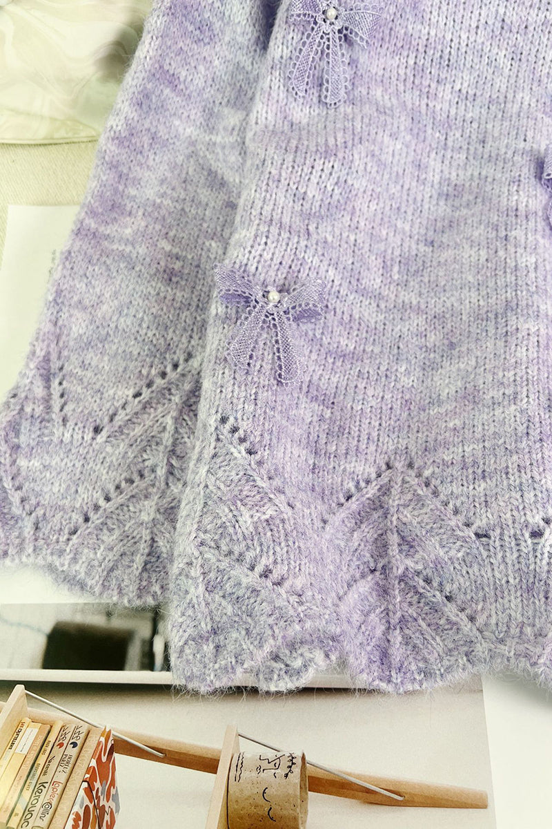Bow Accent Lace Trim Sweater