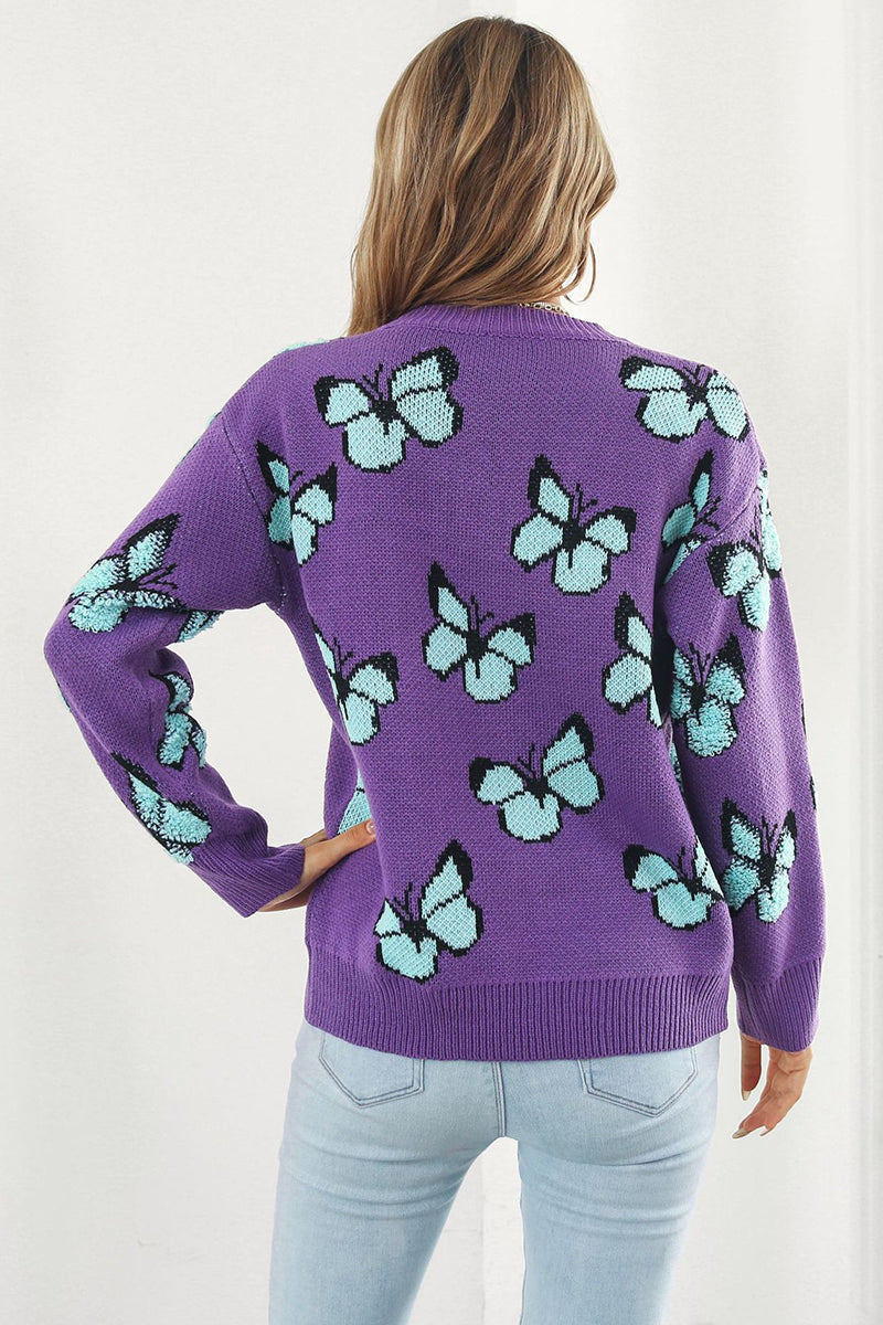 Butterfly Pattern Relaxed Fit Sweater