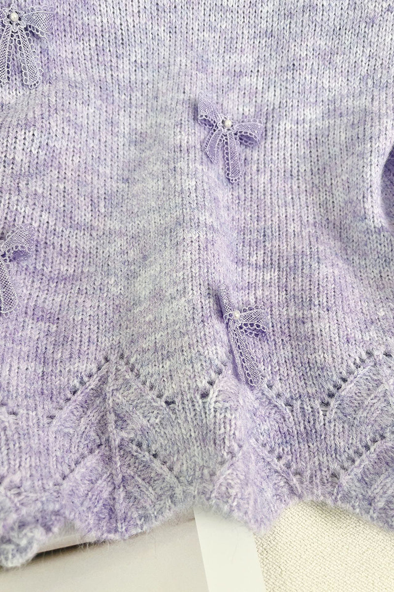 Bow Accent Lace Trim Sweater