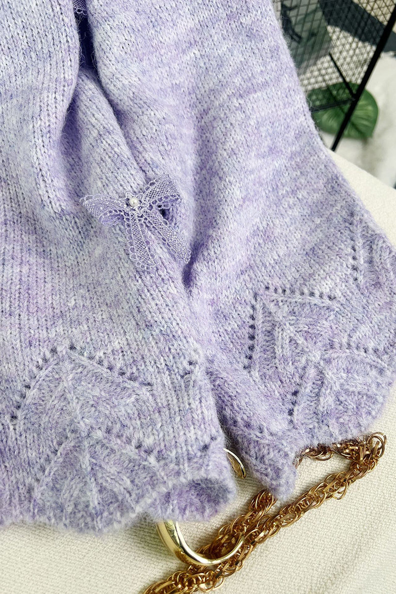 Bow Accent Lace Trim Sweater