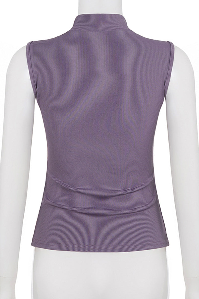Abstract Pattern Sleeveless Mock Neck Top