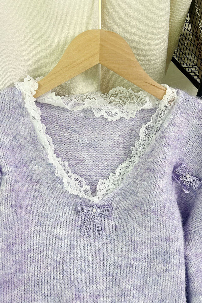 Bow Accent Lace Trim Sweater