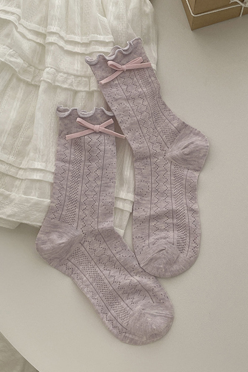 Bow Accent Ruffled Knee-High Socks