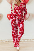 Bow Print Long Sleeve Loungewear Set