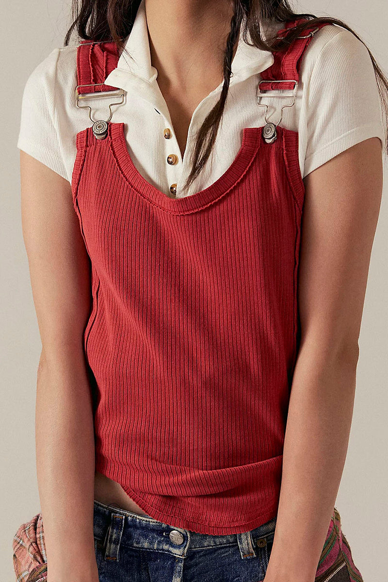 Buckled Ribbed Sleeveless Tank Top