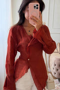 Asymmetric Hem V-Neck Blouse