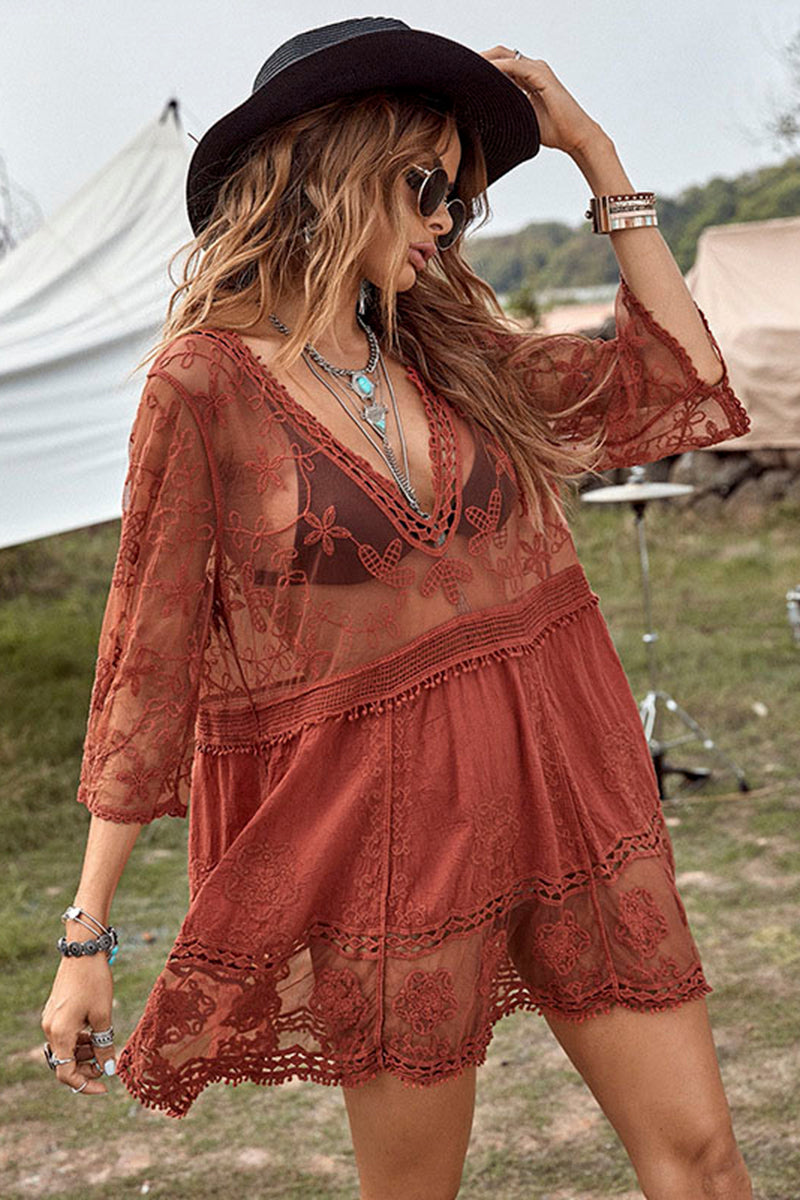 Boho Floral Crochet Cover-Up Dress