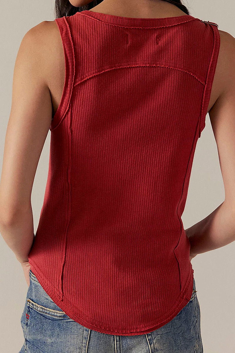 Buckled Ribbed Sleeveless Tank Top