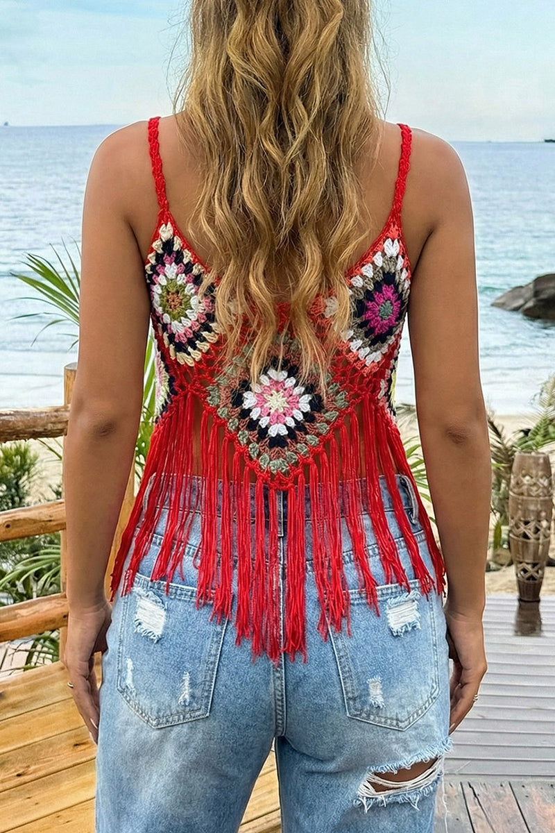 Boho Crochet Fringed Cover-Up Top