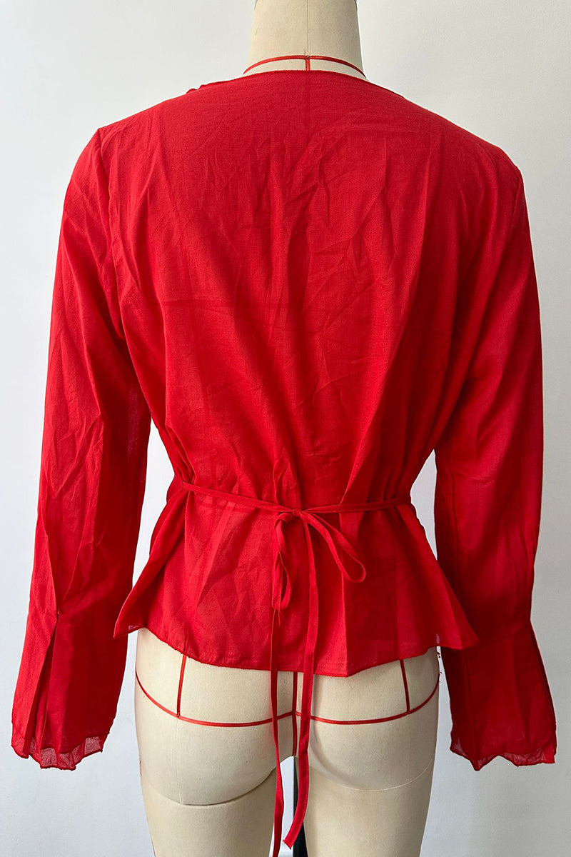 Asymmetric Hem V-Neck Blouse