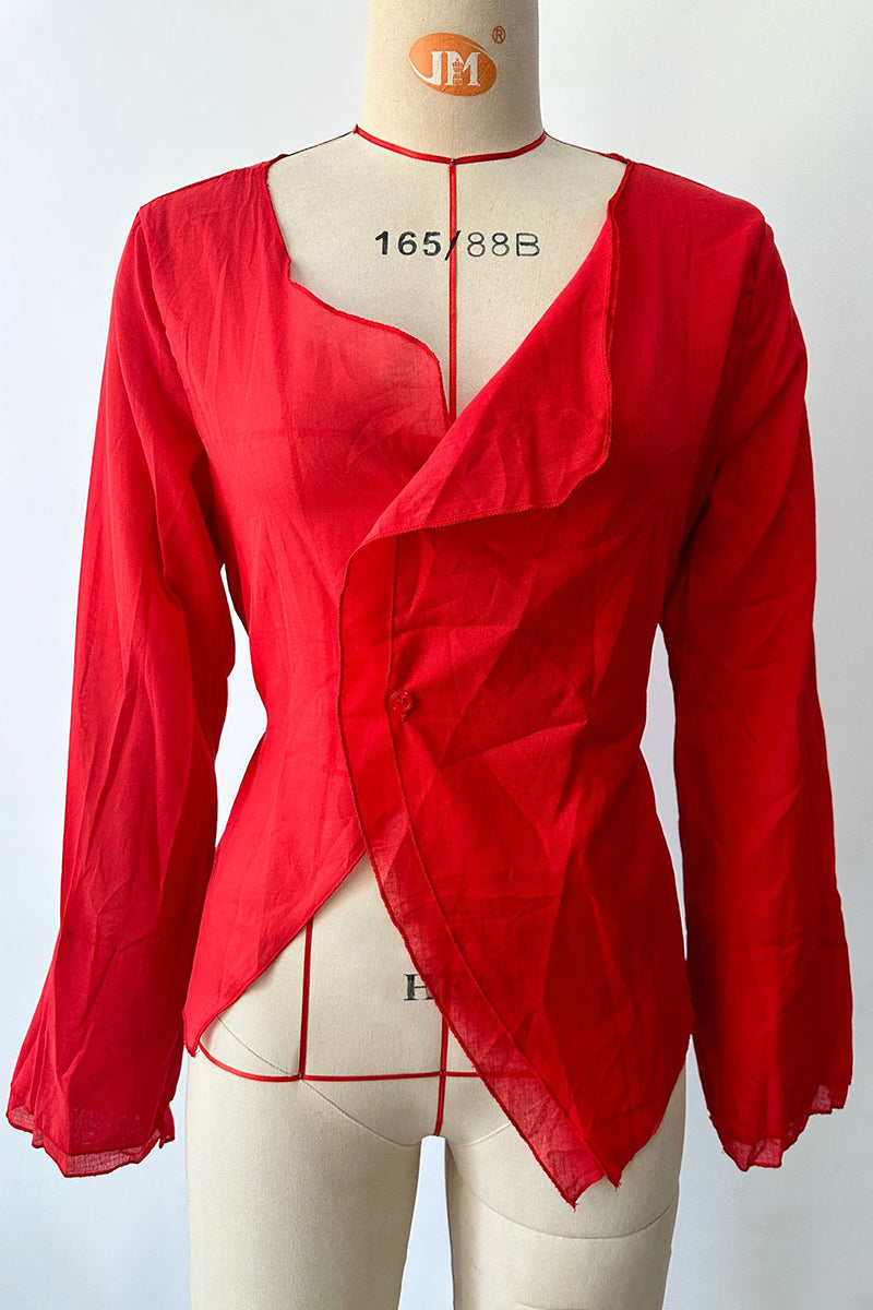 Asymmetric Hem V-Neck Blouse