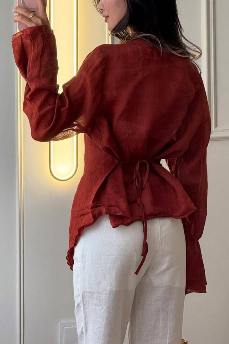 Asymmetric Hem V-Neck Blouse