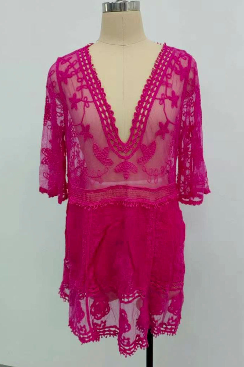Boho Floral Crochet Cover-Up Dress