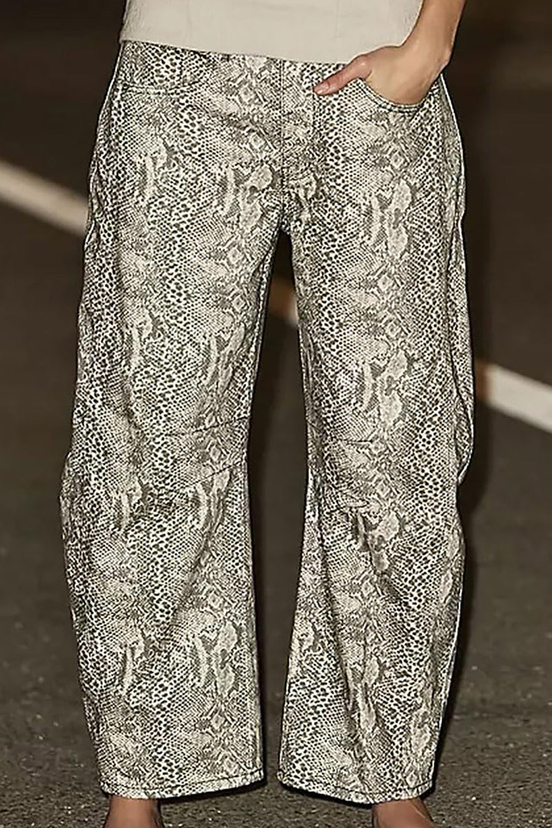 Animal Print Straight Jeans