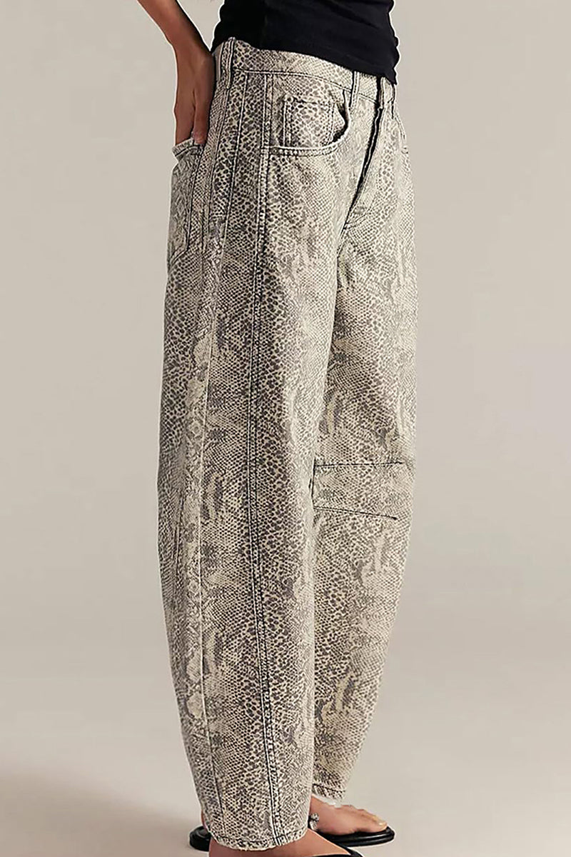 Animal Print Straight Jeans