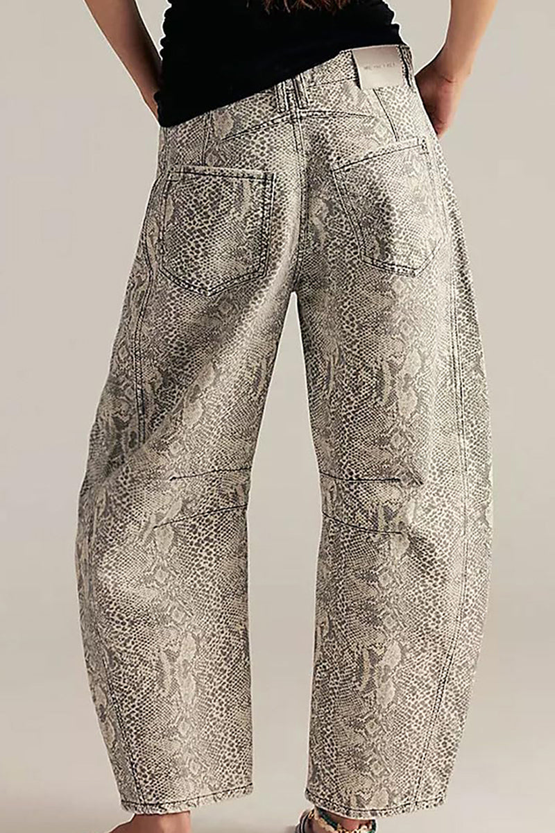 Animal Print Straight Jeans