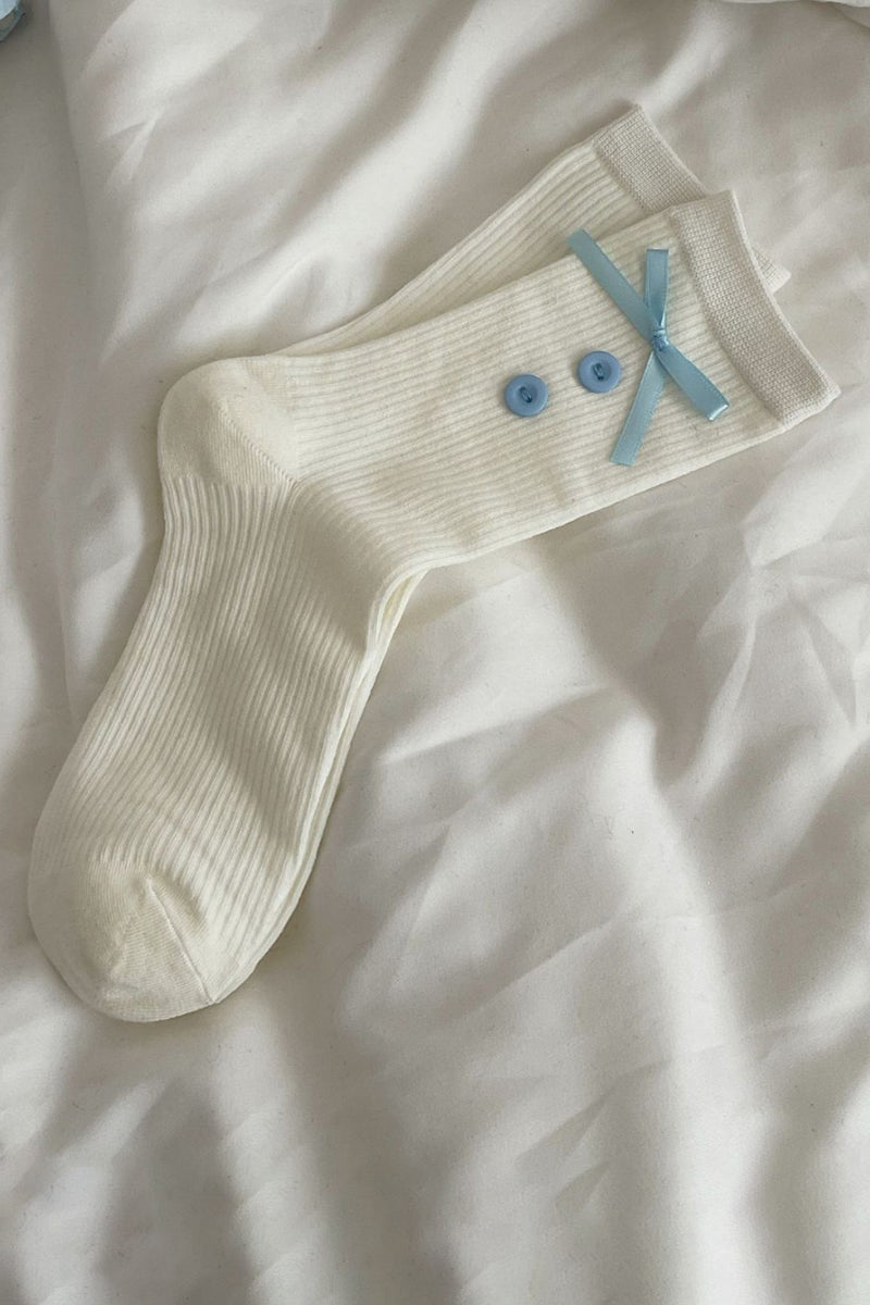 Button Bow Decorated Socks
