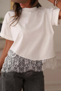 Asymmetric Lace Hem Patchwork Tee