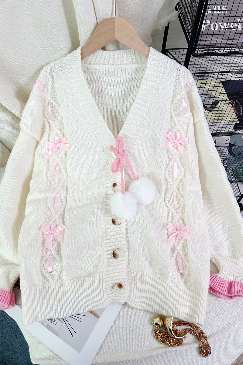 Bow Accent Button-Up Cardigan