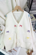Bow Embellished V-Neck Cardigan