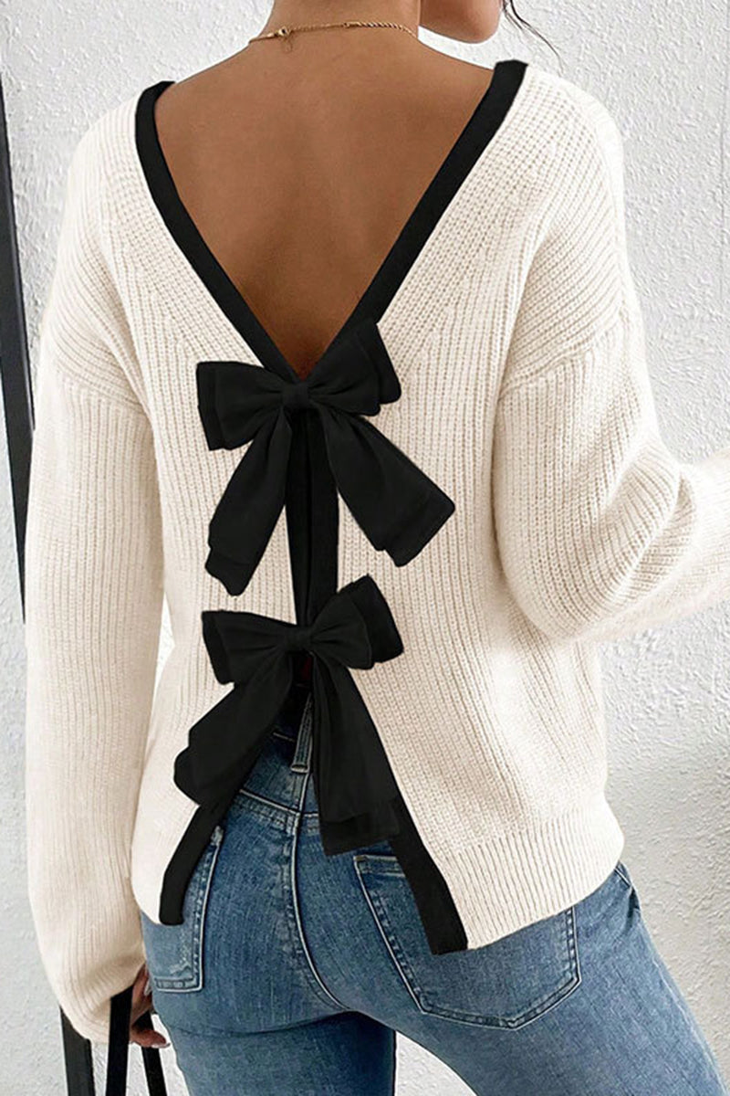 Bow Back Detail V-Neck Sweater