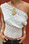 Asymmetric Polka Dot Smocked Tank