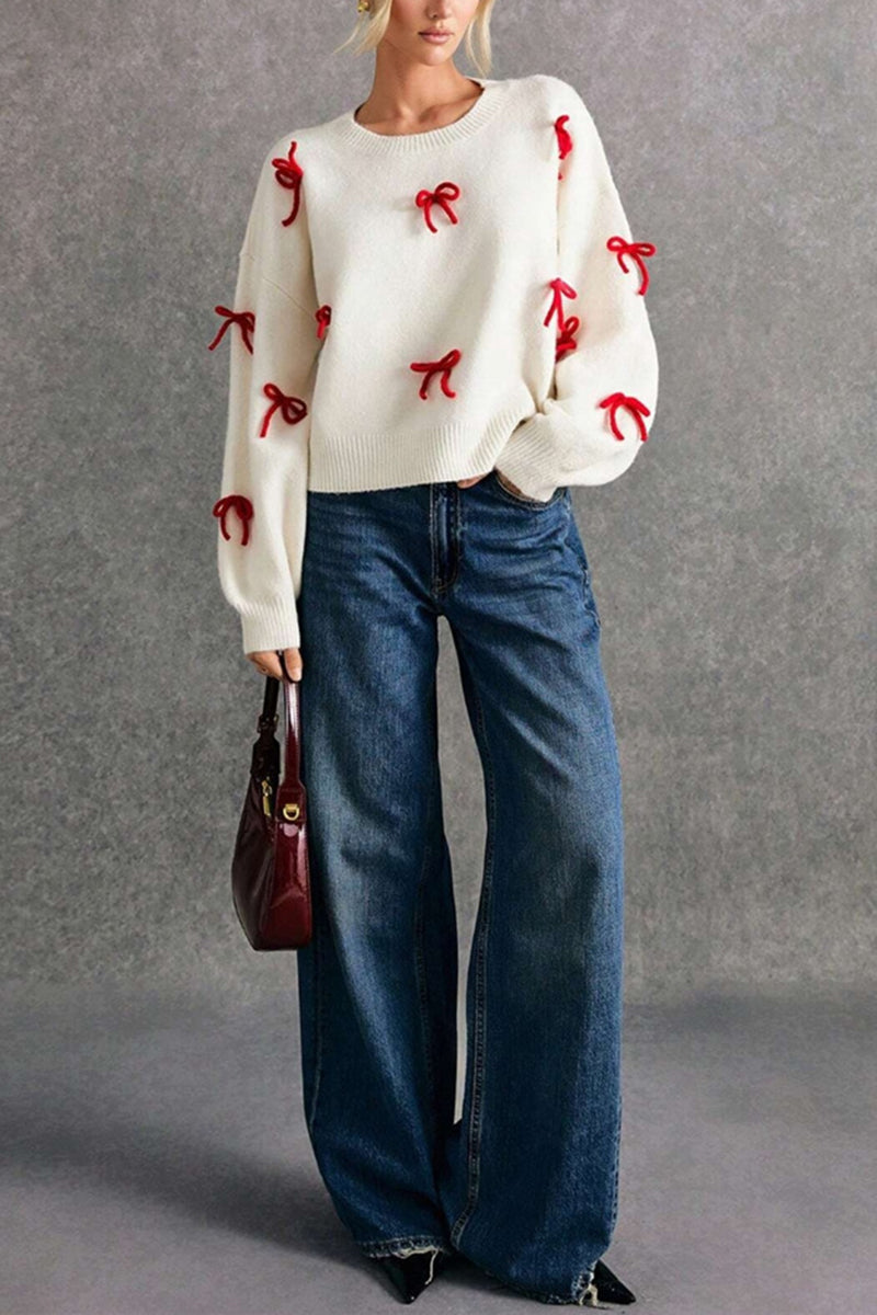 Bow Accent Casual Knit Sweater