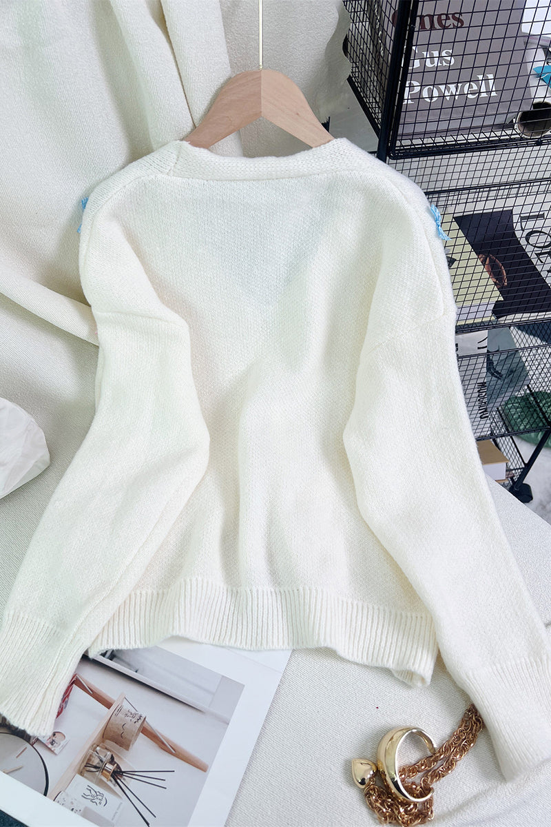 Bow Embellished V-Neck Cardigan