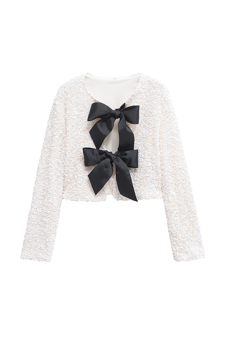 Bow Accent Textured Blazer