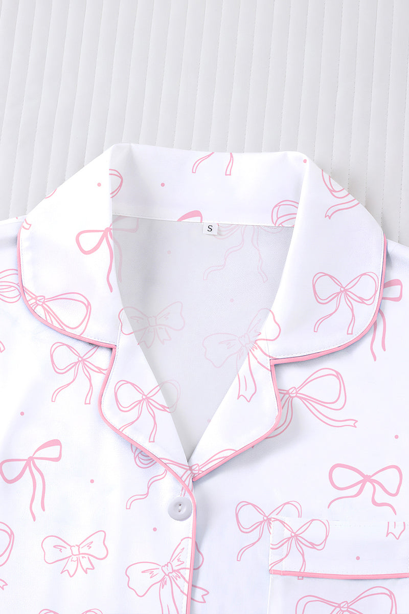 Bow Print Short Sleeve Loungewear Set