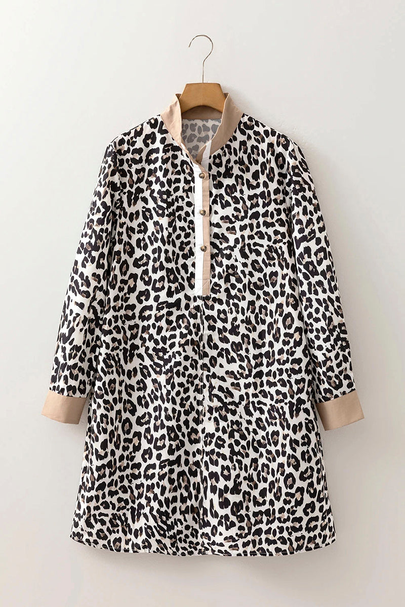Button Collar Leopard Print Dress