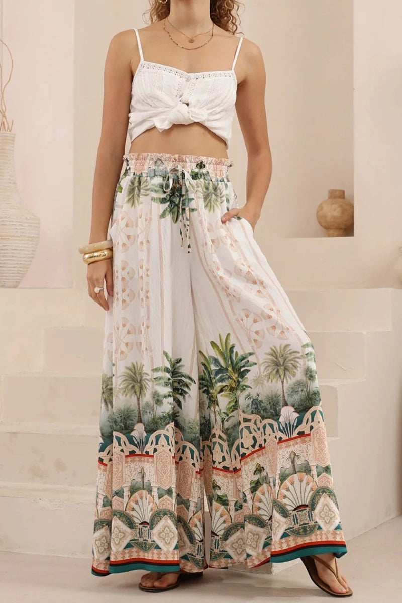 Breezy Printed Wide-Leg Casual Pants