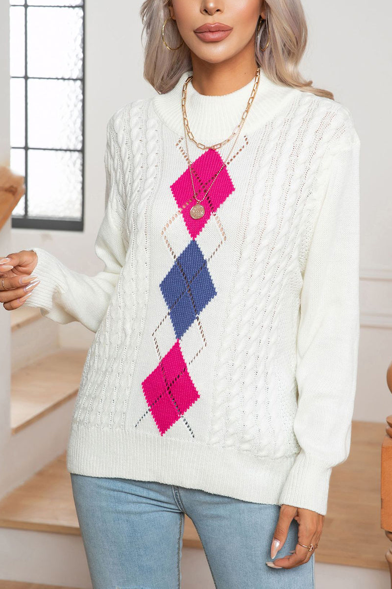 Argyle Pattern Cable Knit Sweater