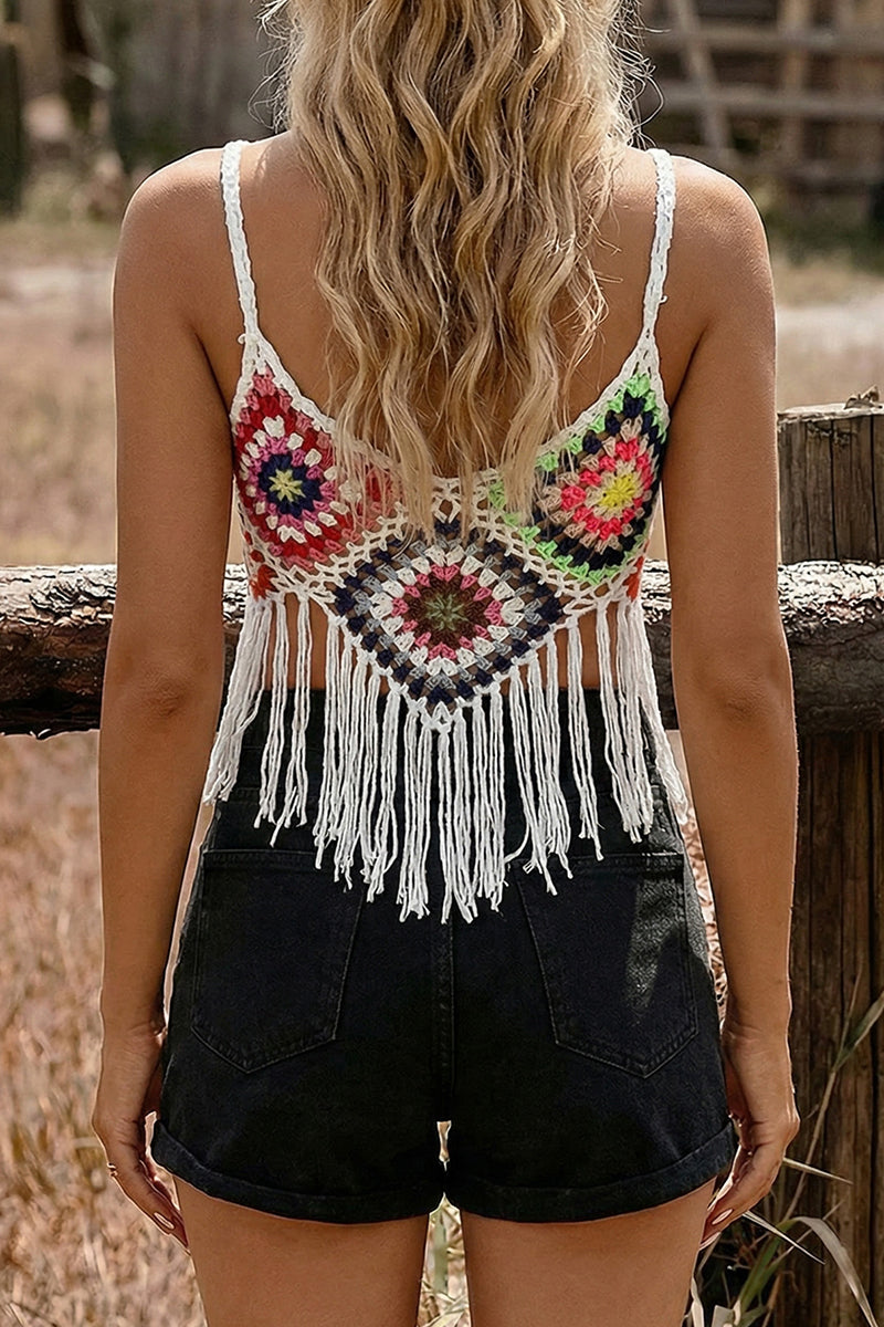 Boho Crochet Fringed Cover-Up Top