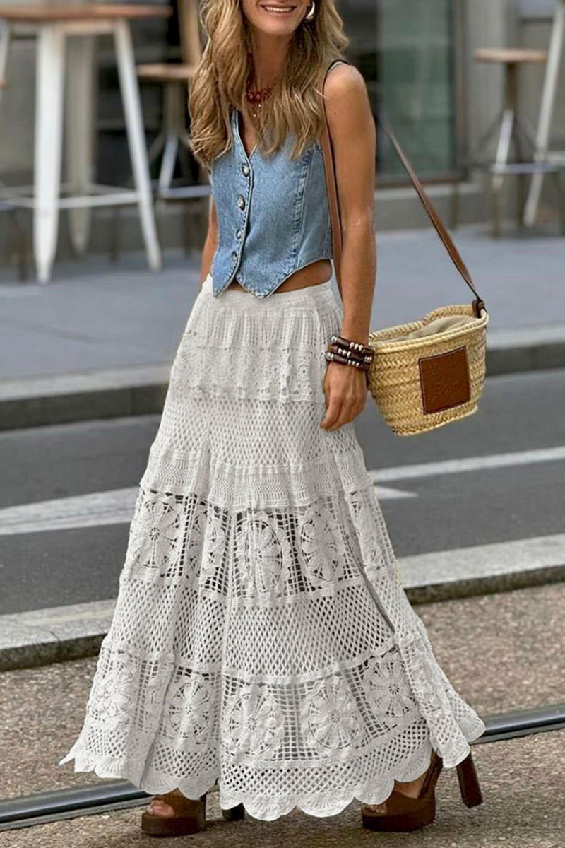 Bohemian Midi Skirt with Intricate Patterns