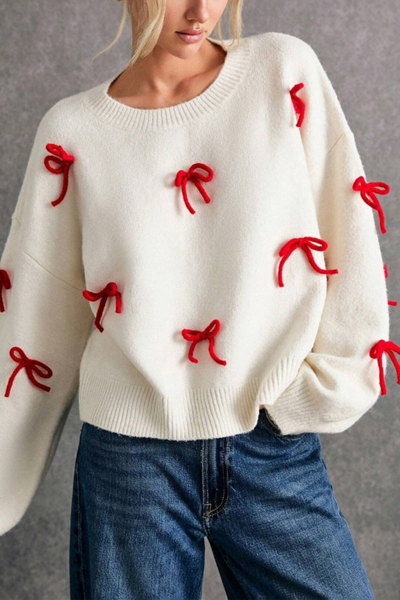 Bow Accent Casual Knit Sweater
