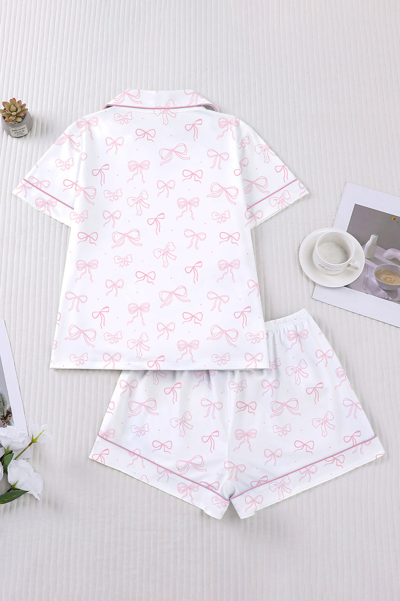 Bow Print Short Sleeve Loungewear Set