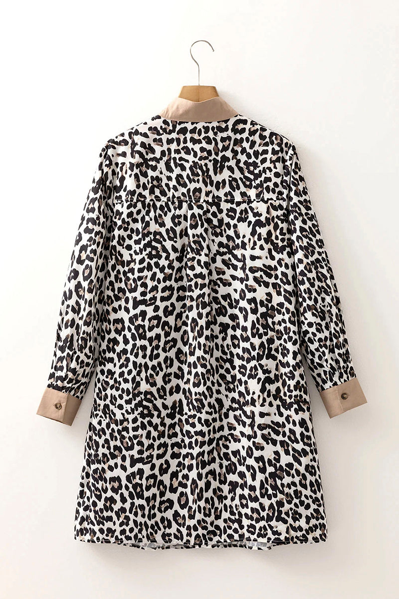 Button Collar Leopard Print Dress