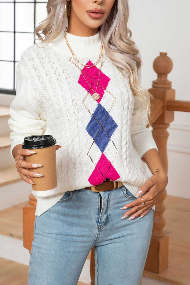 Argyle Pattern Cable Knit Sweater