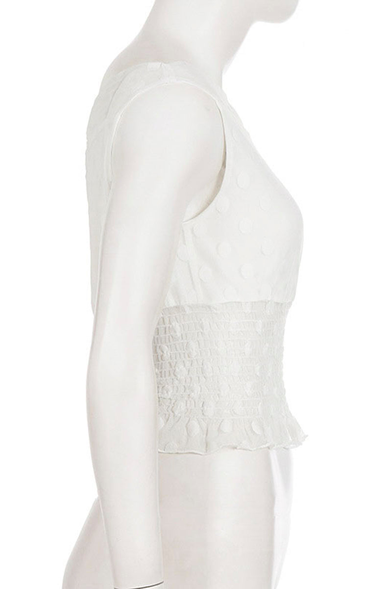 Asymmetric Polka Dot Smocked Tank