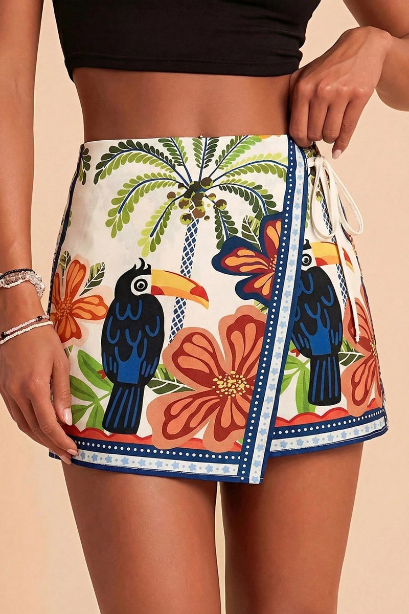 Animal Print Wrap Design Casual Shorts