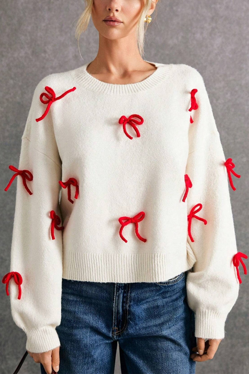 Bow Accent Casual Knit Sweater