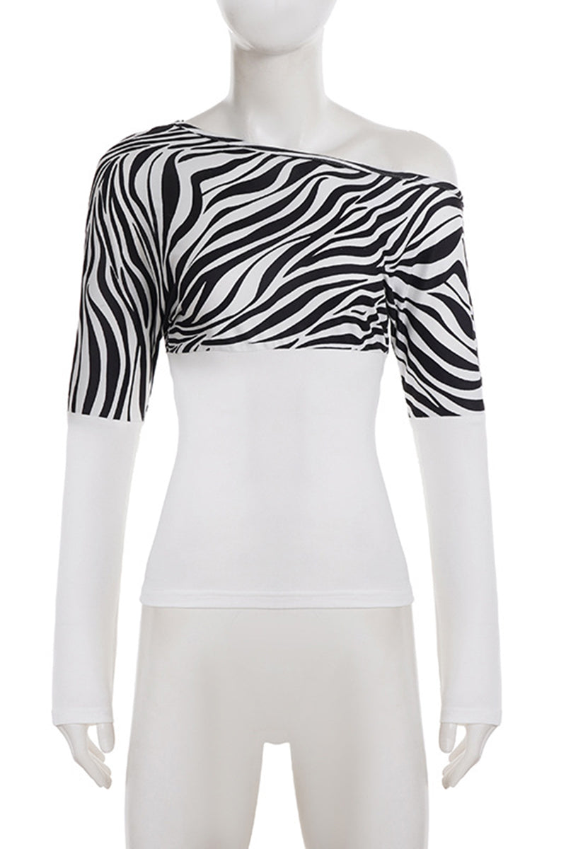 Asymmetrical Zebra Print Long Sleeve Top