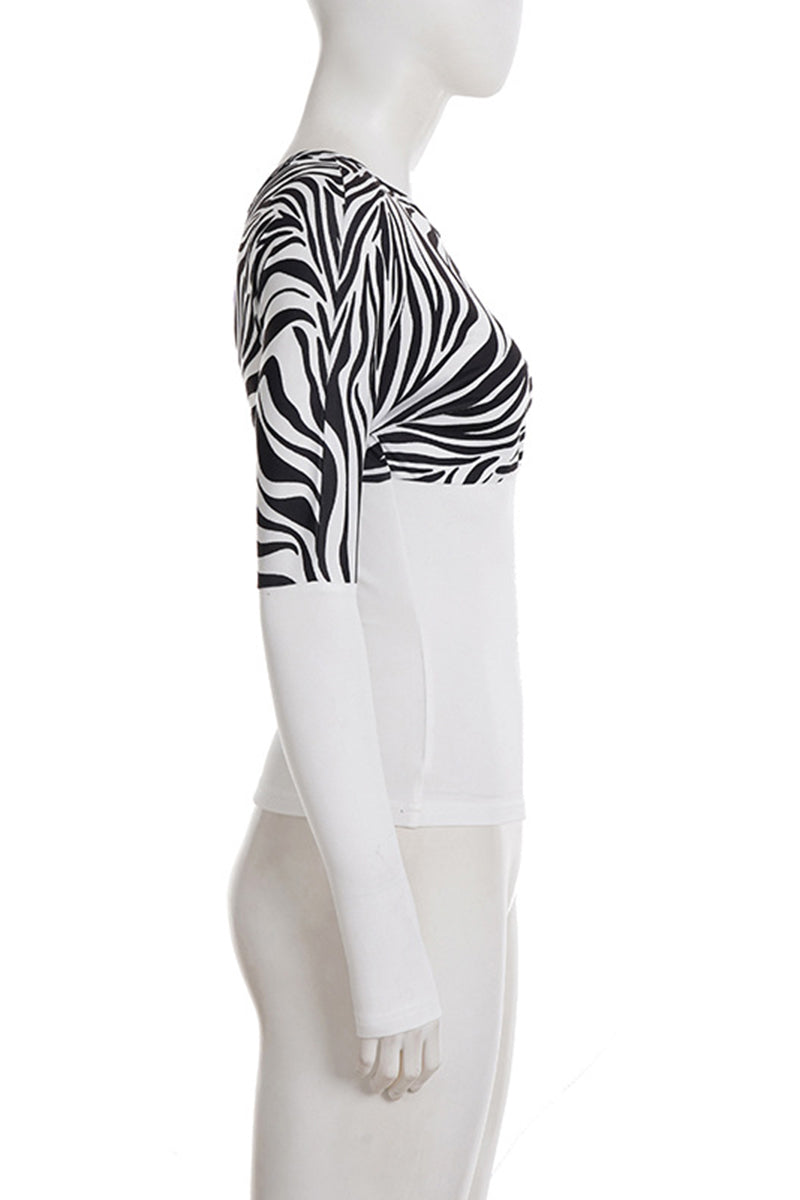 Asymmetrical Zebra Print Long Sleeve Top
