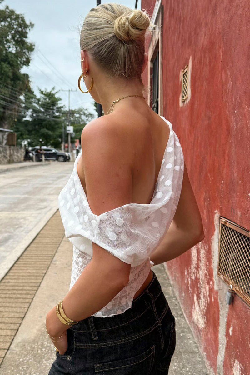 Asymmetric Polka Dot Smocked Tank