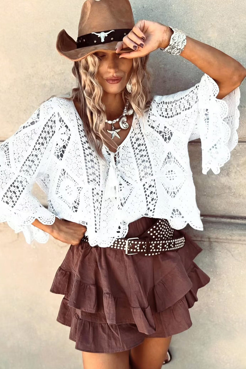 Boho Crochet Bell Sleeve Blouse