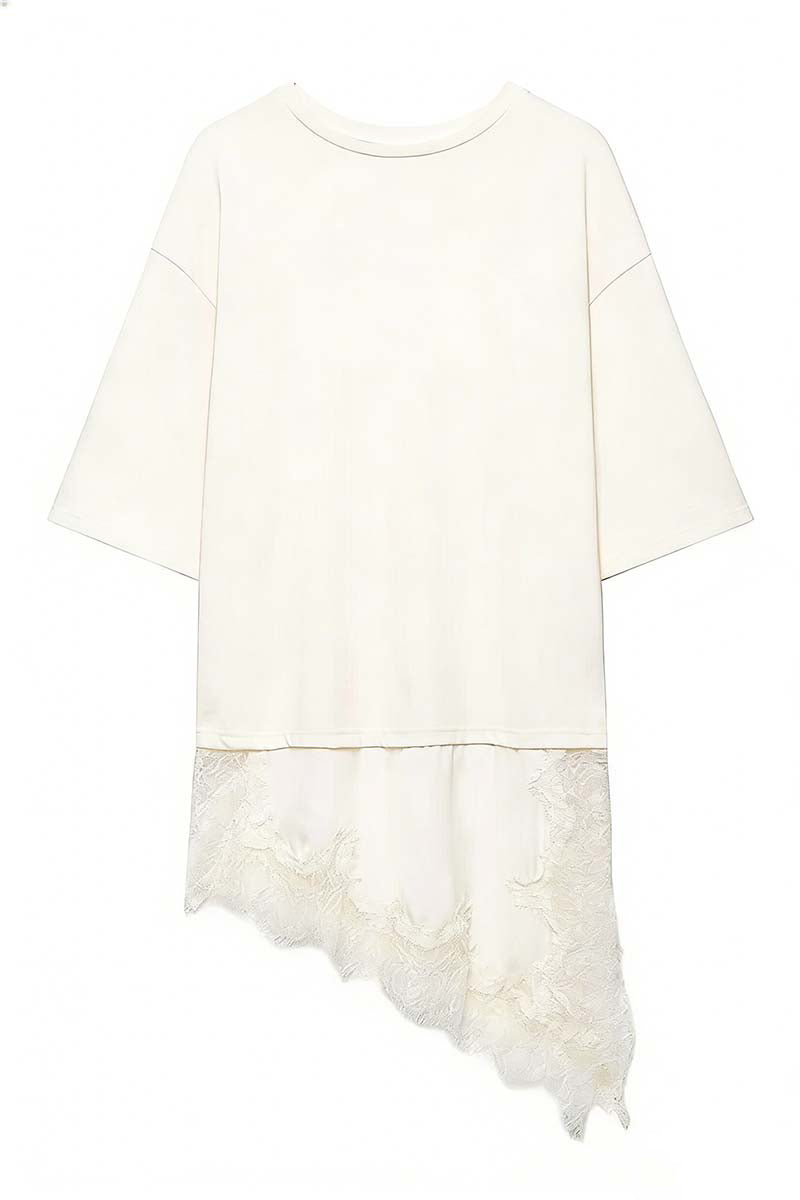 Asymmetrical Lace Hem T-Shirt